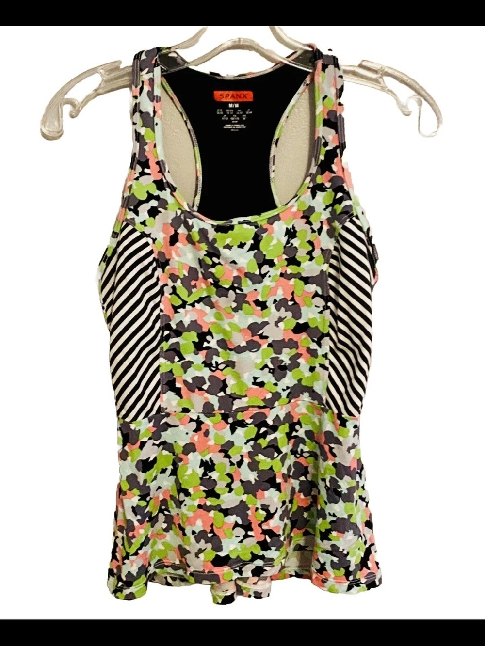 SPANX Multicolor Camouflage-Print Racerback Peplum Tank Top #134